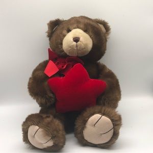 GUND Brown Teddy Bear Plush Red Star Ring Jewelry Holder